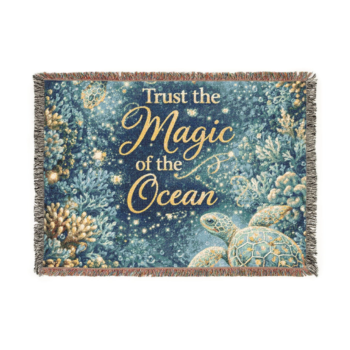 Woven Blanket — “Trust the Magic of the Ocean” Nautical Cozy Throw