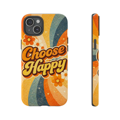 Retro 'Choose Happy' Phone Case — 70s Vibe Floral Protection