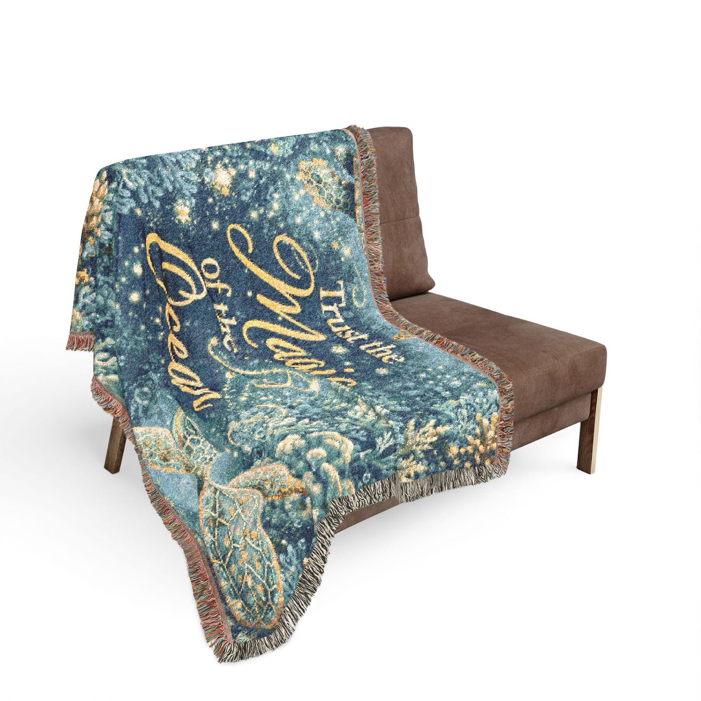 Woven Blanket — “Trust the Magic of the Ocean” Nautical Cozy Throw