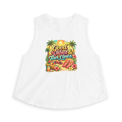 Crop Top — "Good Vibes & Tan Lines" Tropical Beach Tank