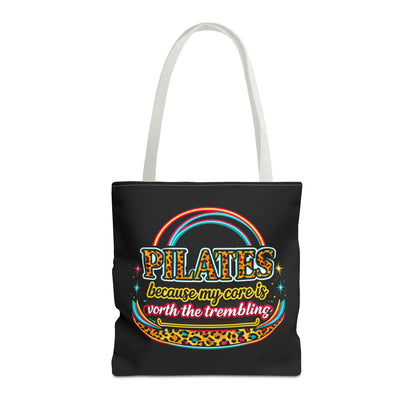Pilates because my core is worth the trembling" Leopard Retro Design Pilates Tote Bag