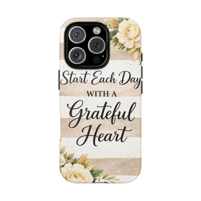Grateful Heart Tough Case — Floral Striped Protective Phone Case