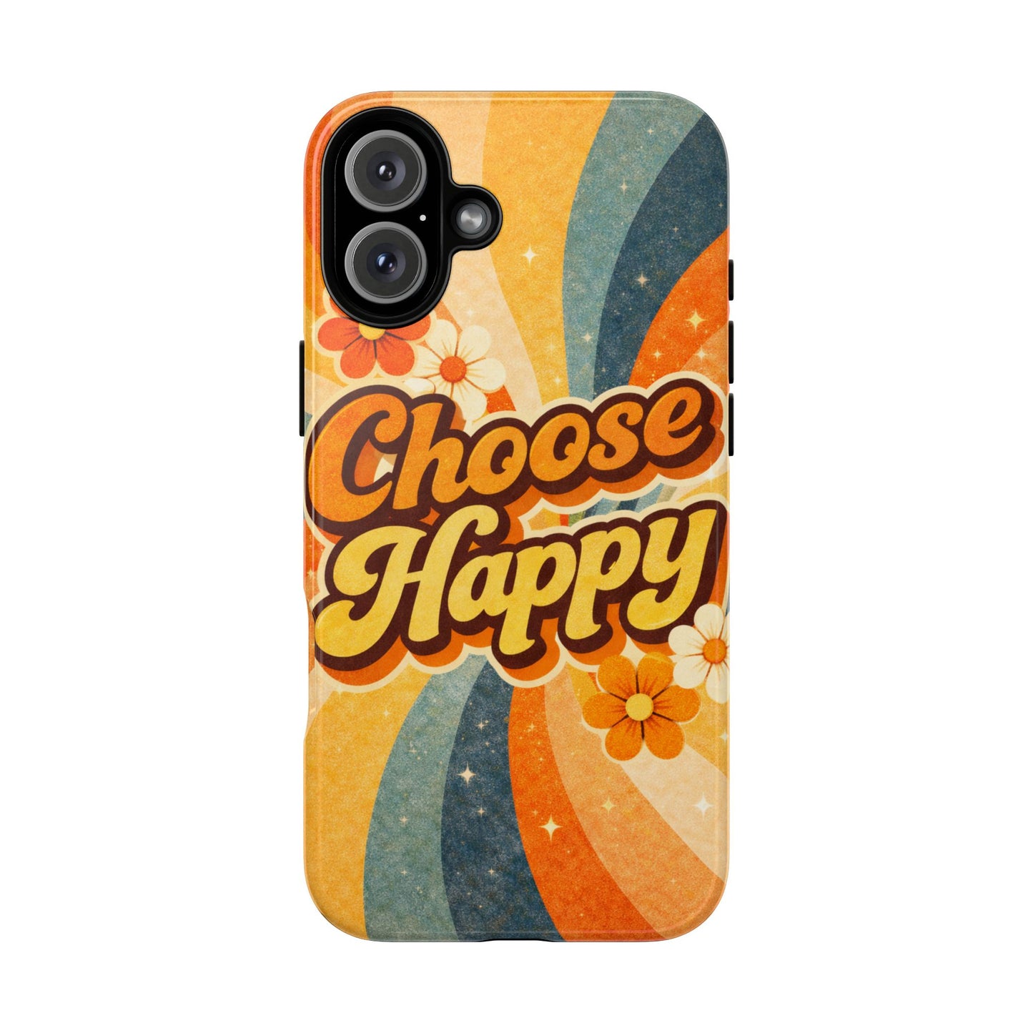 Retro 'Choose Happy' Phone Case — 70s Vibe Floral Protection