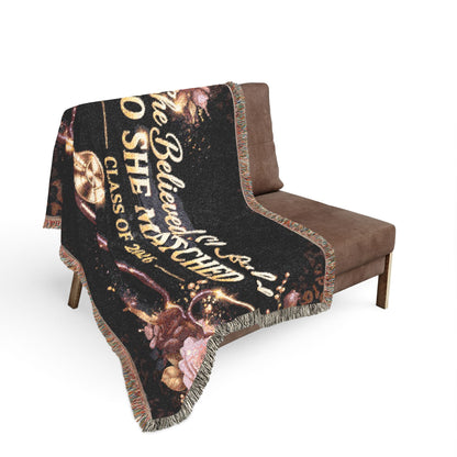 Graduation Woven Blanket — "She Believed She Could So She Matched" Class of 2026