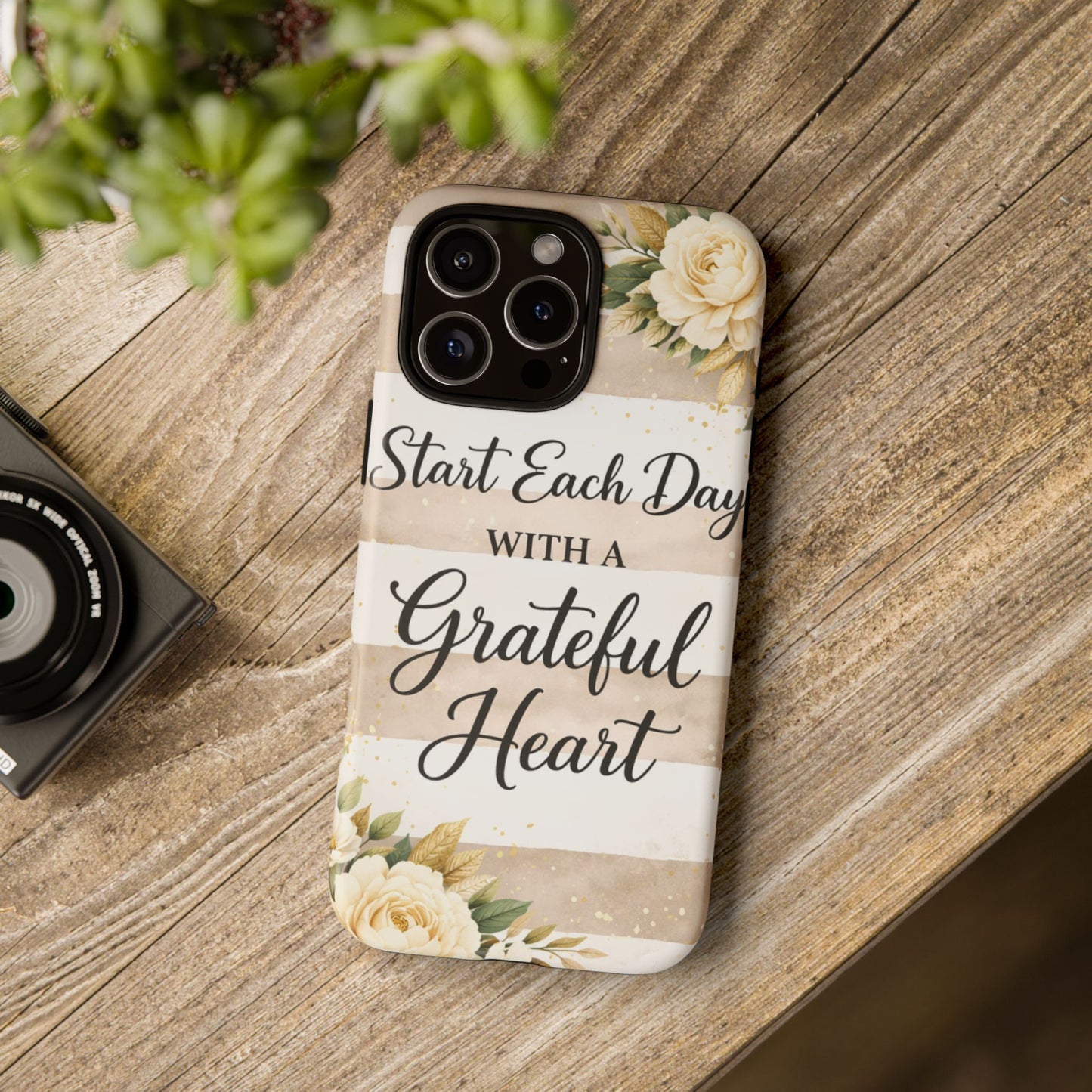 Grateful Heart Tough Case — Floral Striped Protective Phone Case