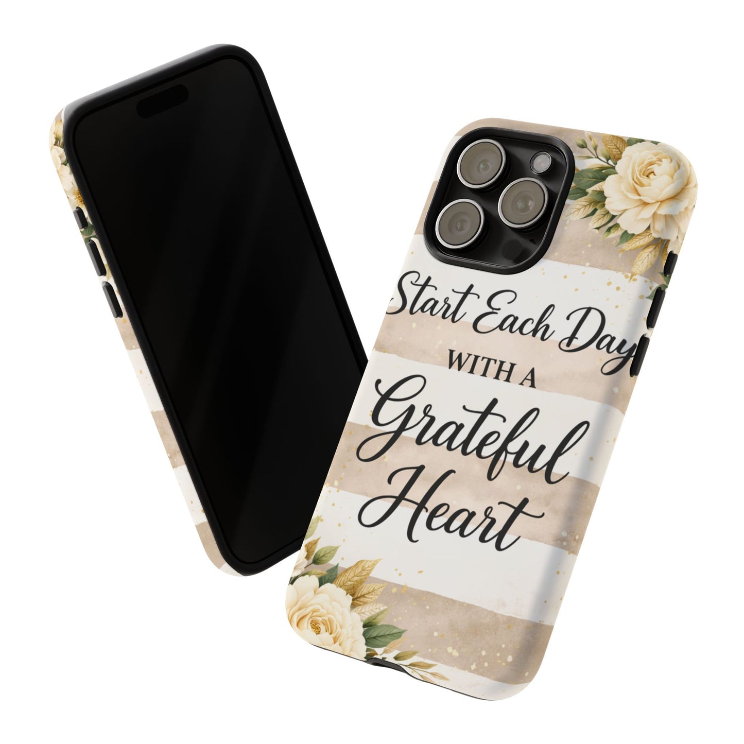 Grateful Heart Tough Case — Floral Striped Protective Phone Case