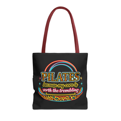 Pilates because my core is worth the trembling" Leopard Retro Design Pilates Tote Bag