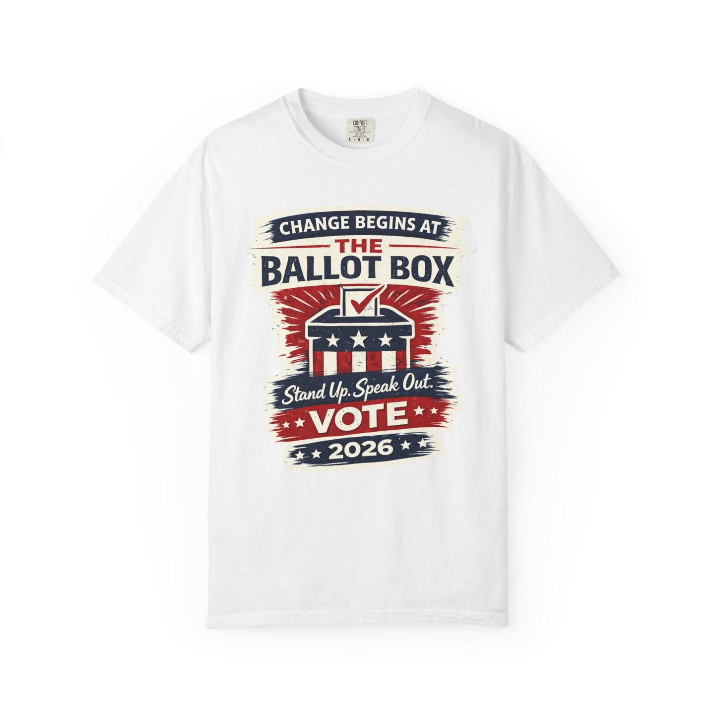 Vote 2026 T-Shirt — "Change Begins at the Ballot Box" Patriotic Election Tee