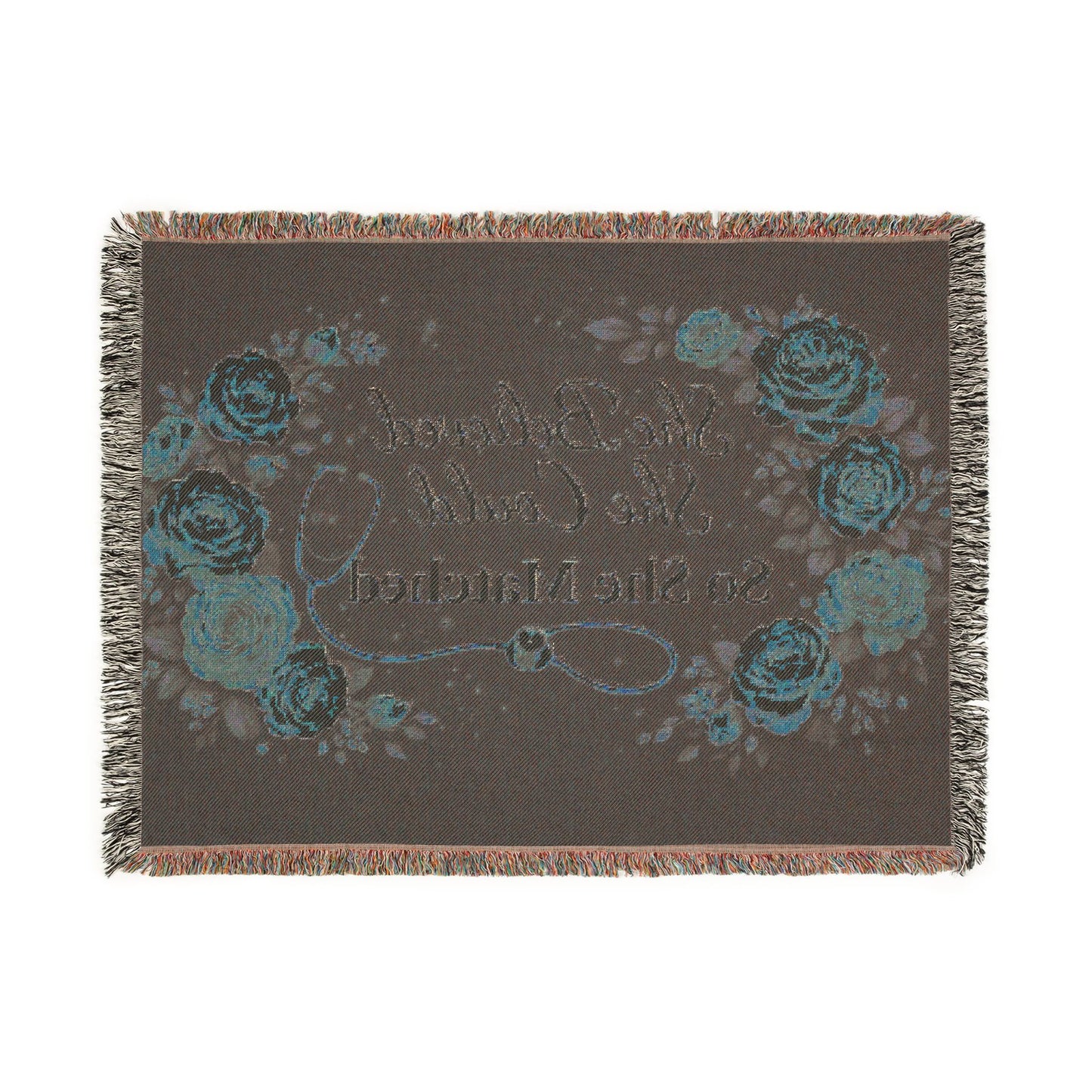 Woven Blanket: "She Believed She Could So She Matched" Floral Stethoscope Throw