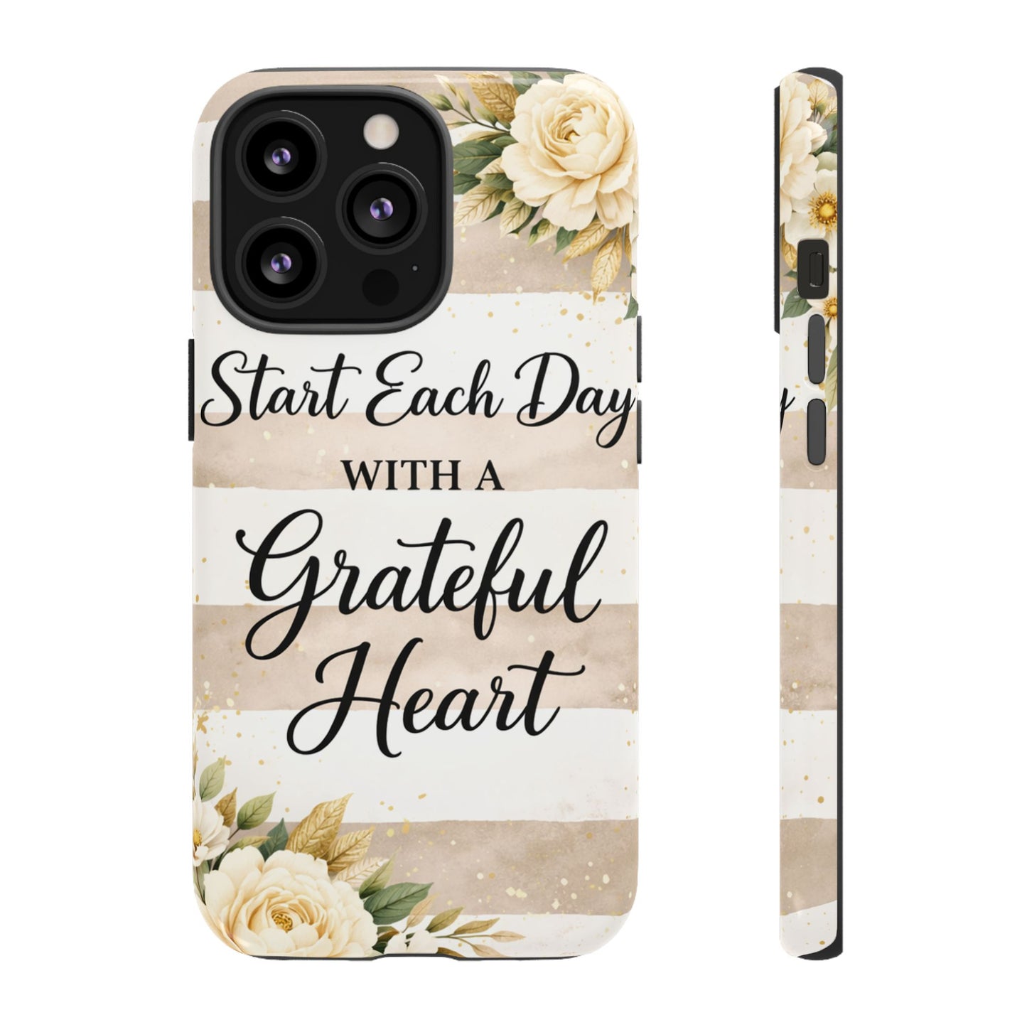 Grateful Heart Tough Case — Floral Striped Protective Phone Case