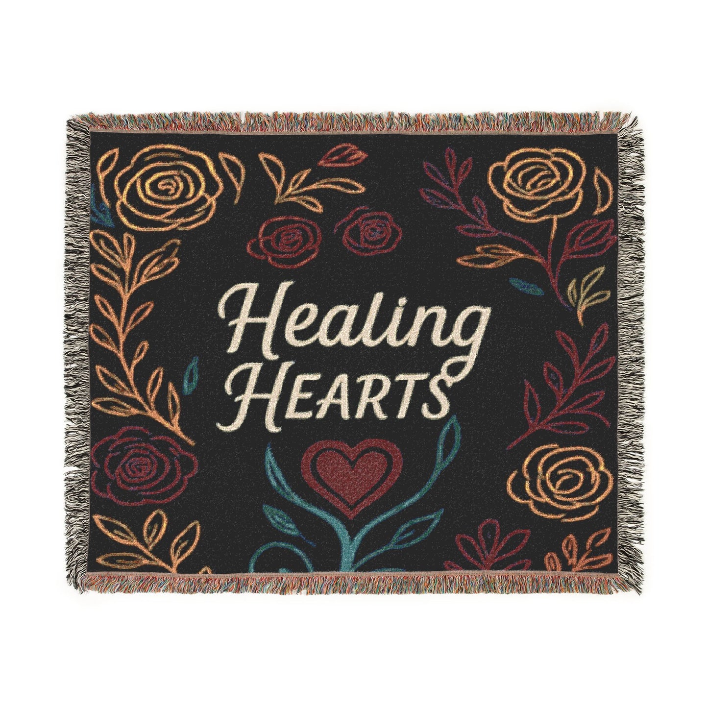Healing Hearts Woven Blanket — Floral Comfort Throw