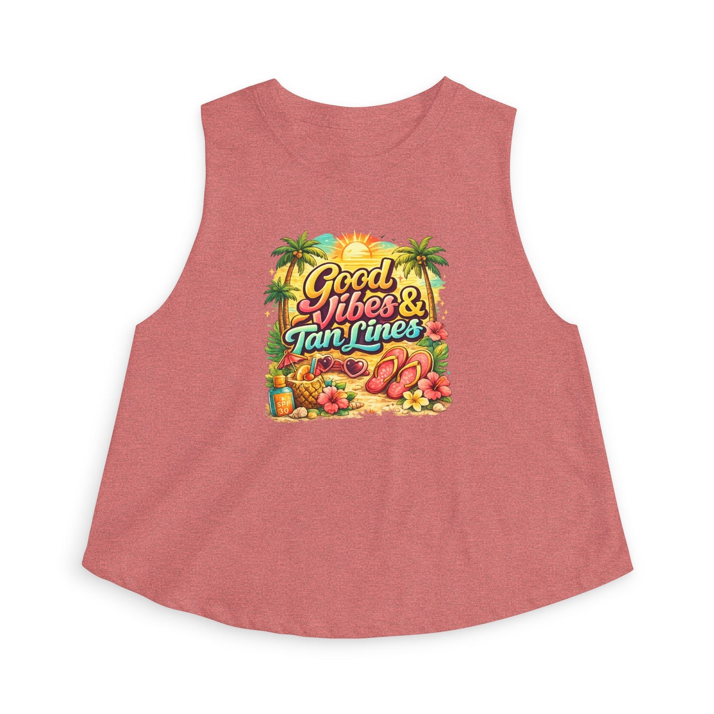 Crop Top — "Good Vibes & Tan Lines" Tropical Beach Tank