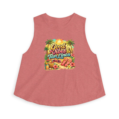 Crop Top — "Good Vibes & Tan Lines" Tropical Beach Tank