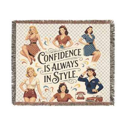 Woven Blanket — "Confidence Is Always in Style" Retro Pinup Throw