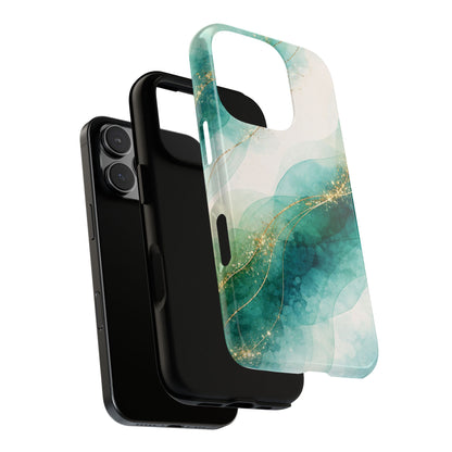 Teal Marble Gold Accent Tough Phone Case