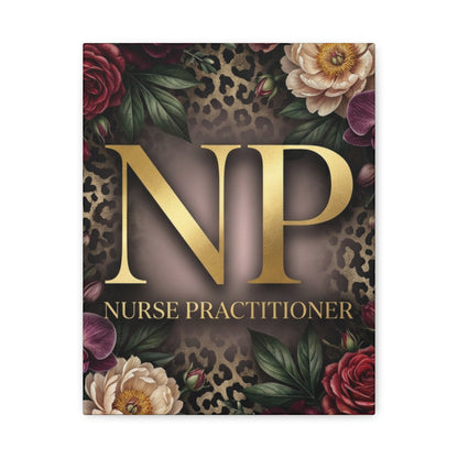 Nurse Practitioner NP Gold Leopard Floral Matte Canvas Wall Art