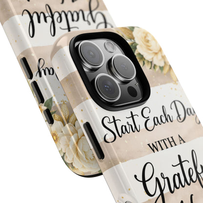 Grateful Heart Tough Case — Floral Striped Protective Phone Case