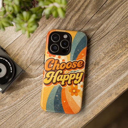 Retro 'Choose Happy' Phone Case — 70s Vibe Floral Protection
