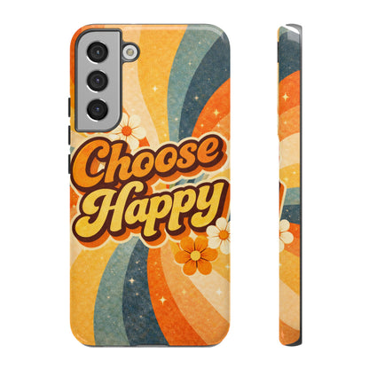 Retro 'Choose Happy' Phone Case — 70s Vibe Floral Protection