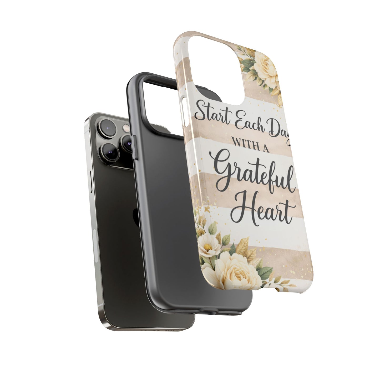 Grateful Heart Tough Case — Floral Striped Protective Phone Case