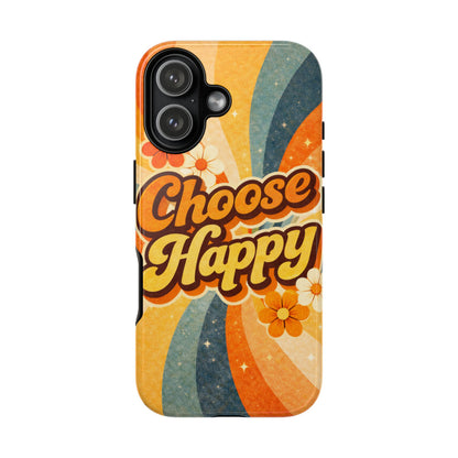 Retro 'Choose Happy' Phone Case — 70s Vibe Floral Protection