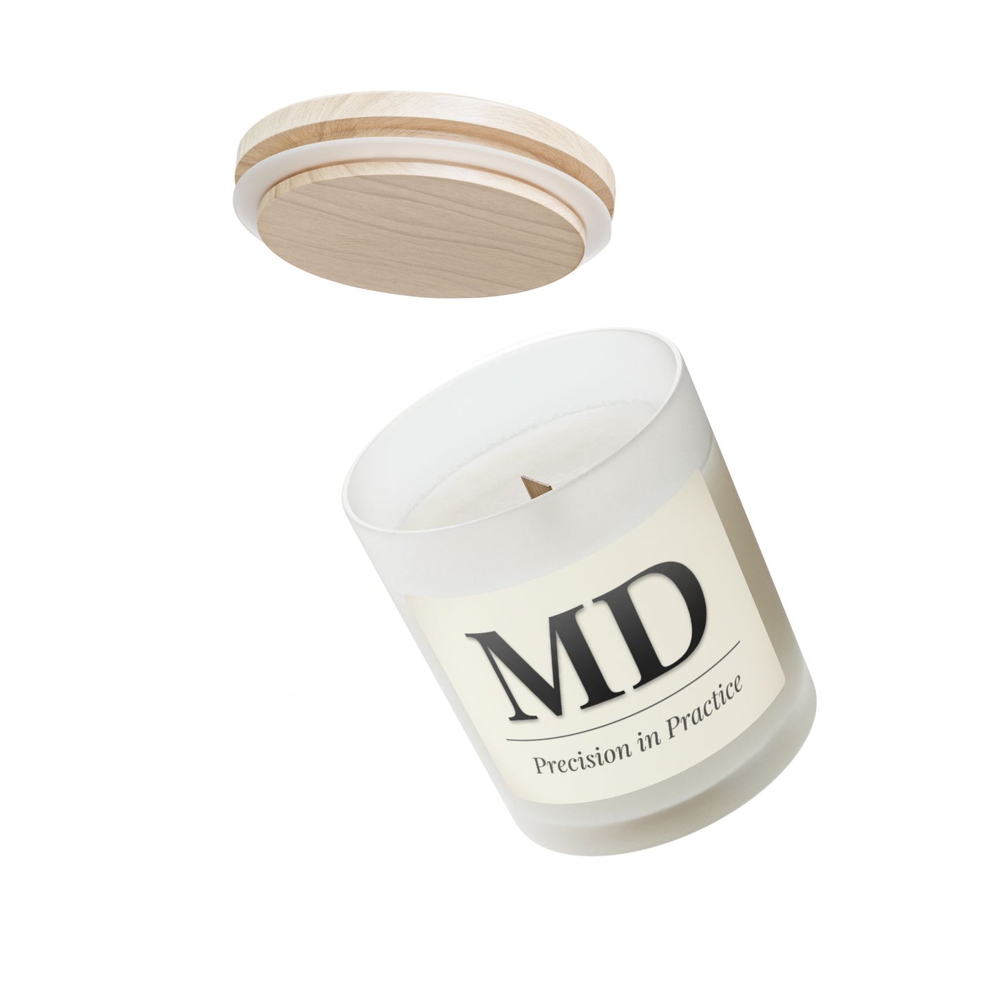 MD 'Precision in Practice' Frosted Glass Candle — 11oz Wooden Lid Scented Candle (Gift for Doctors & Medical Professionals)