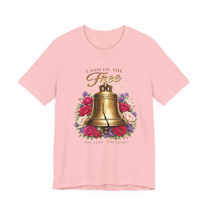 Liberty Bell Floral Tee — "Land of the Free" Patriotic T-Shirt