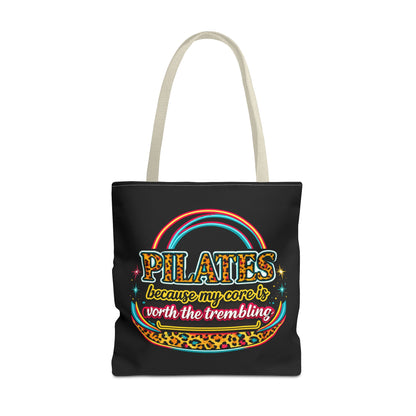 Pilates because my core is worth the trembling" Leopard Retro Design Pilates Tote Bag