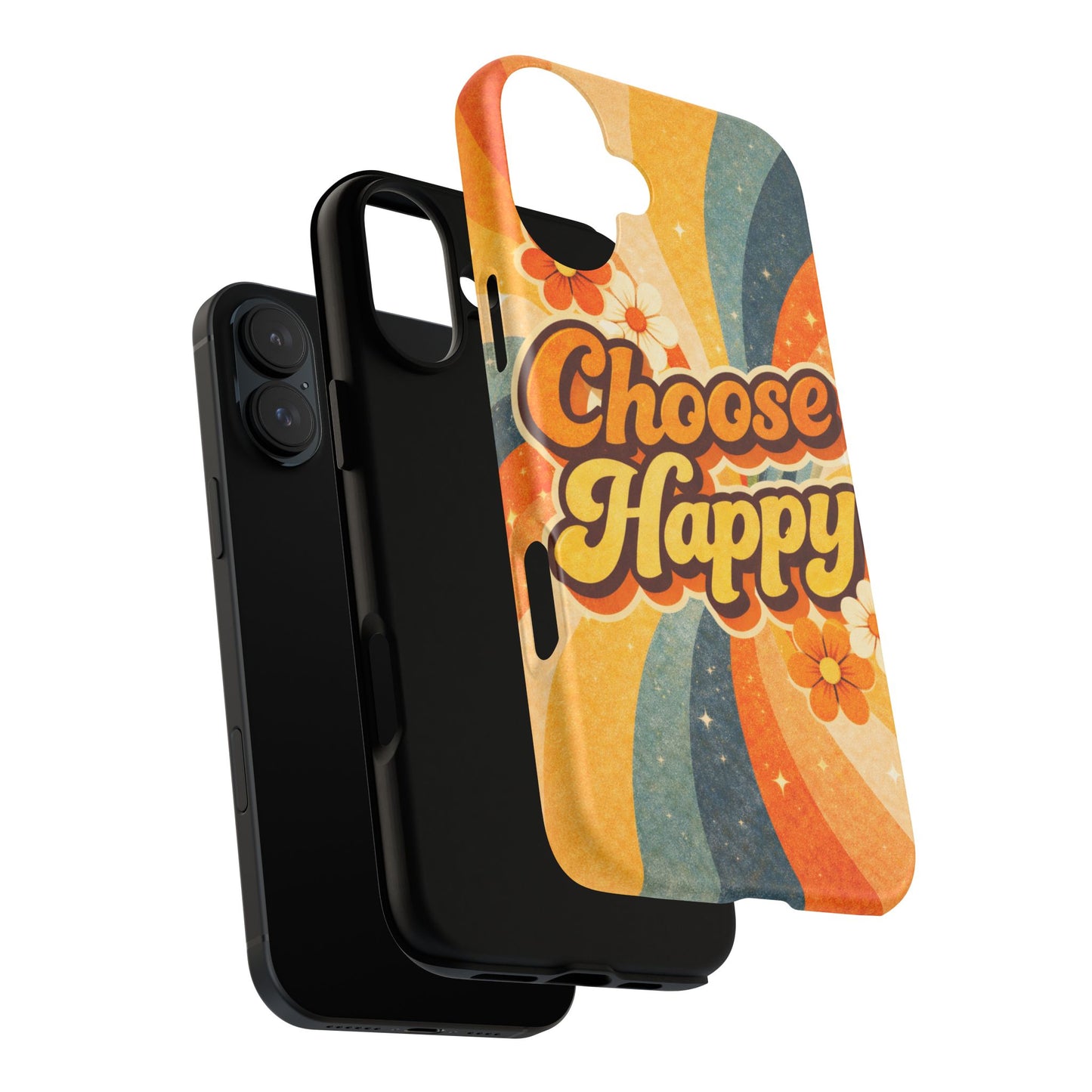 Retro 'Choose Happy' Phone Case — 70s Vibe Floral Protection
