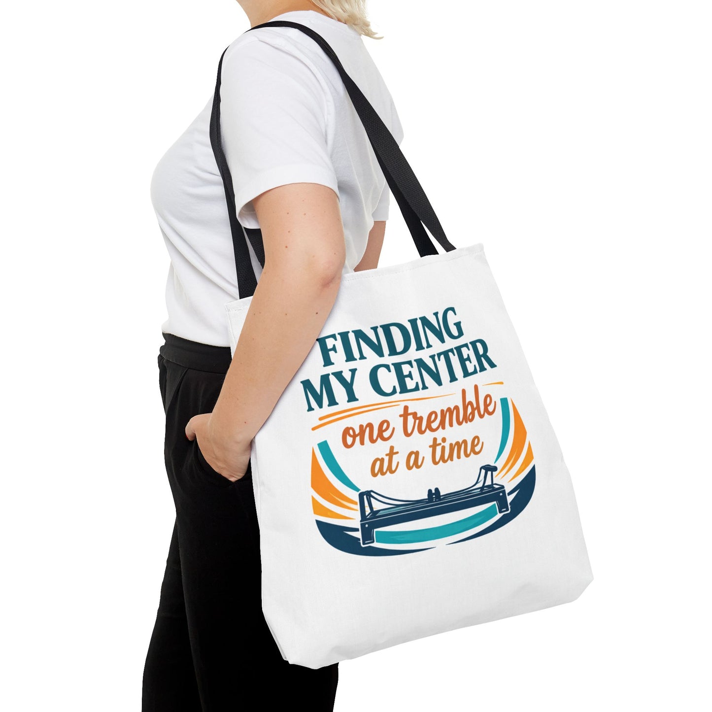 Finding My Center Pilates Tote Bag — “Finding My Center One Tremble at a Time”