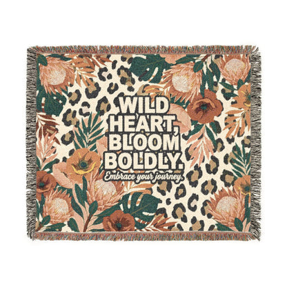 "Wild Heart Bloom Boldly" Floral Leopard Throw Blanket Woven Blanket