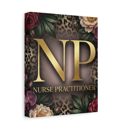 Nurse Practitioner NP Gold Leopard Floral Matte Canvas Wall Art