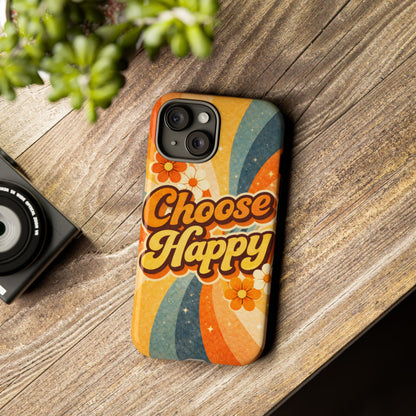Retro 'Choose Happy' Phone Case — 70s Vibe Floral Protection