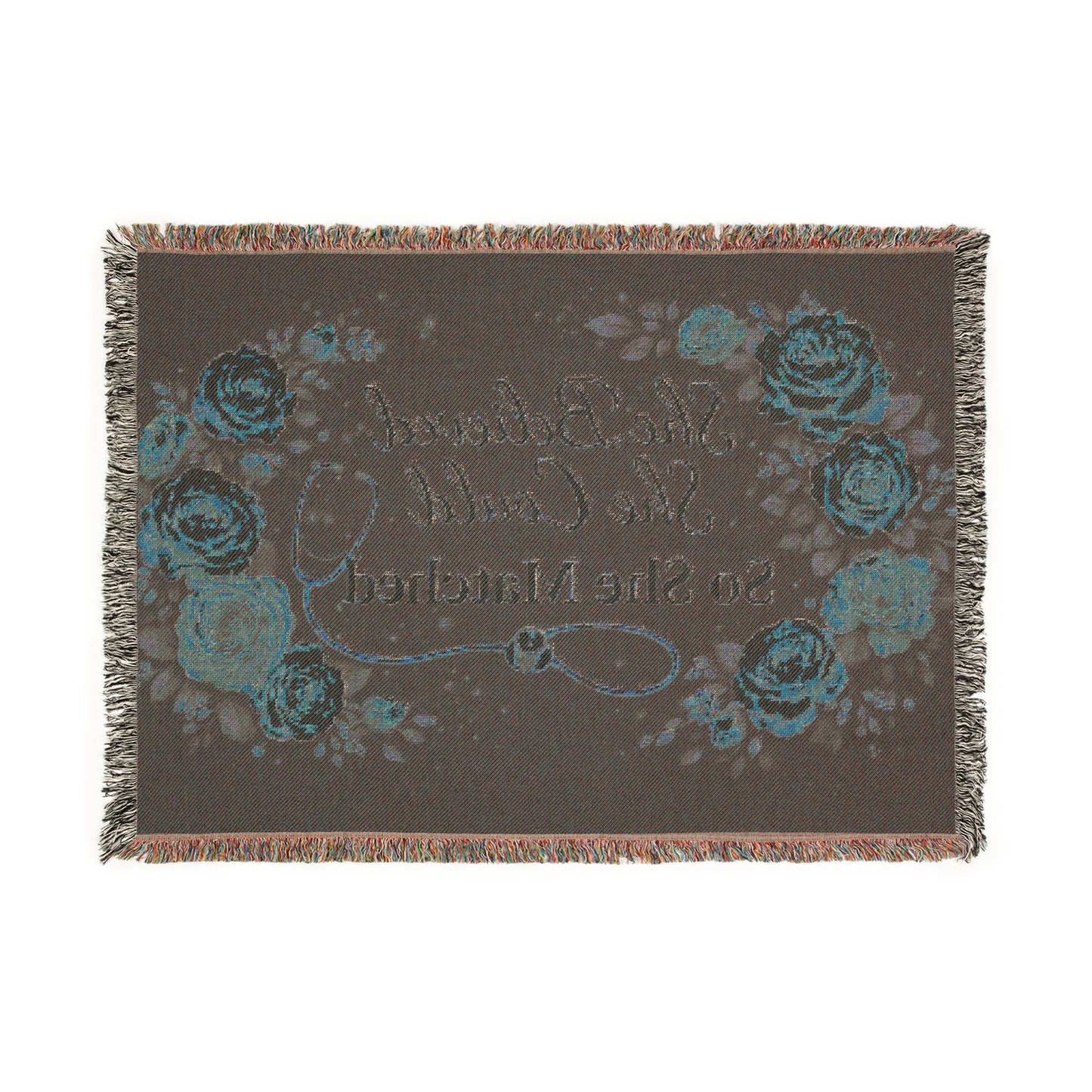 Woven Blanket: "She Believed She Could So She Matched" Floral Stethoscope Throw