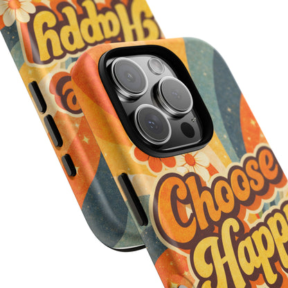Retro 'Choose Happy' Phone Case — 70s Vibe Floral Protection