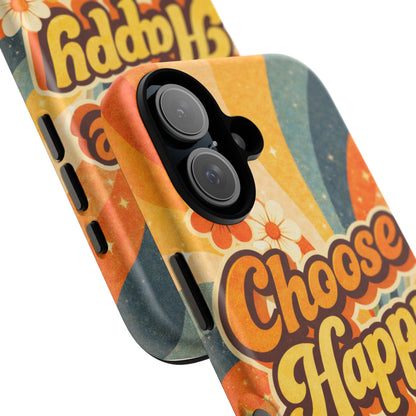 Retro 'Choose Happy' Phone Case — 70s Vibe Floral Protection