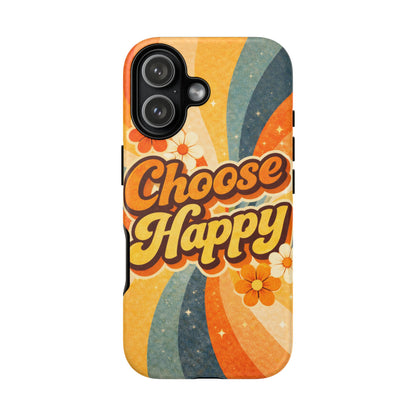 Retro 'Choose Happy' Phone Case — 70s Vibe Floral Protection