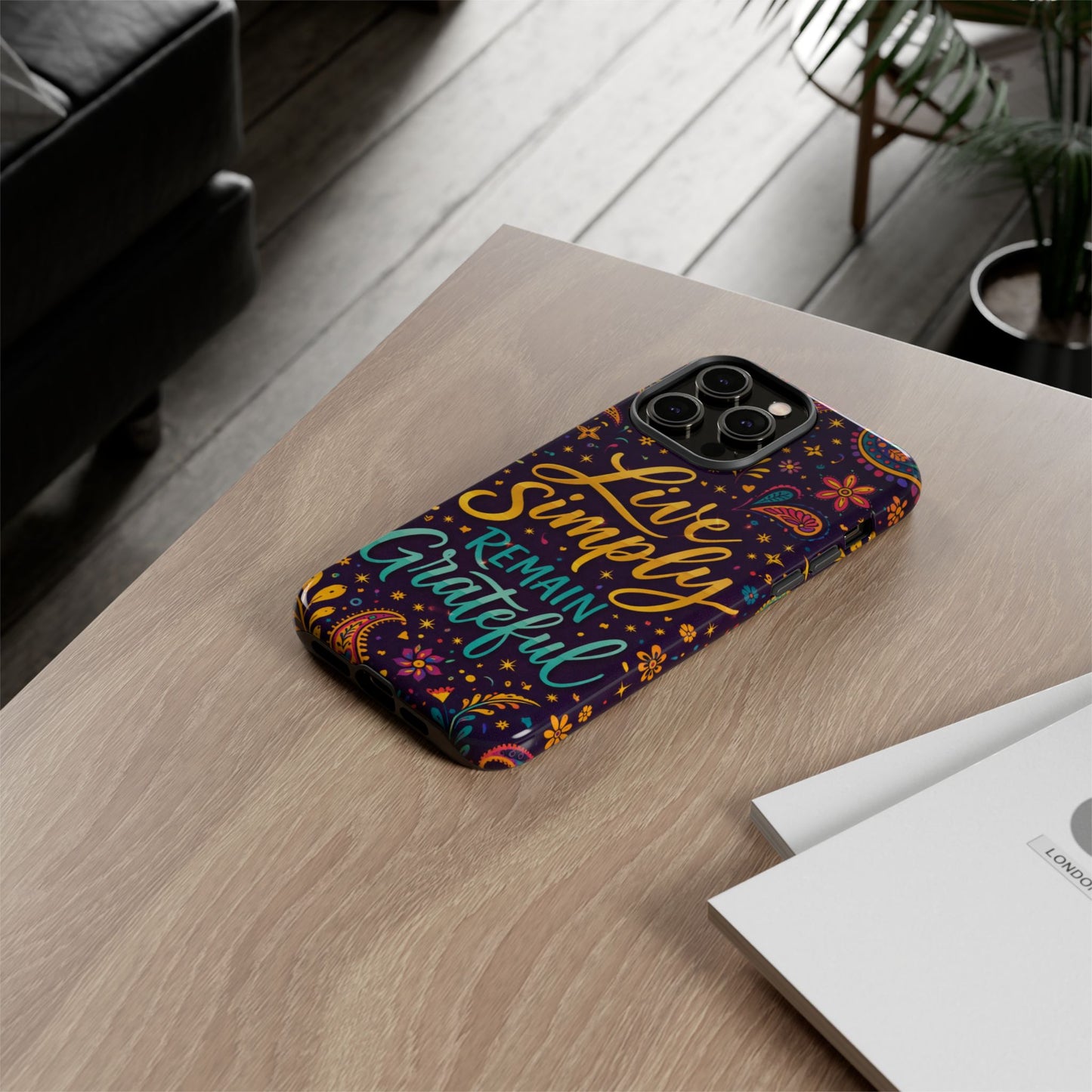 "Live Simply Remain Grateful" Floral Paisley Protective Cover Phone Case