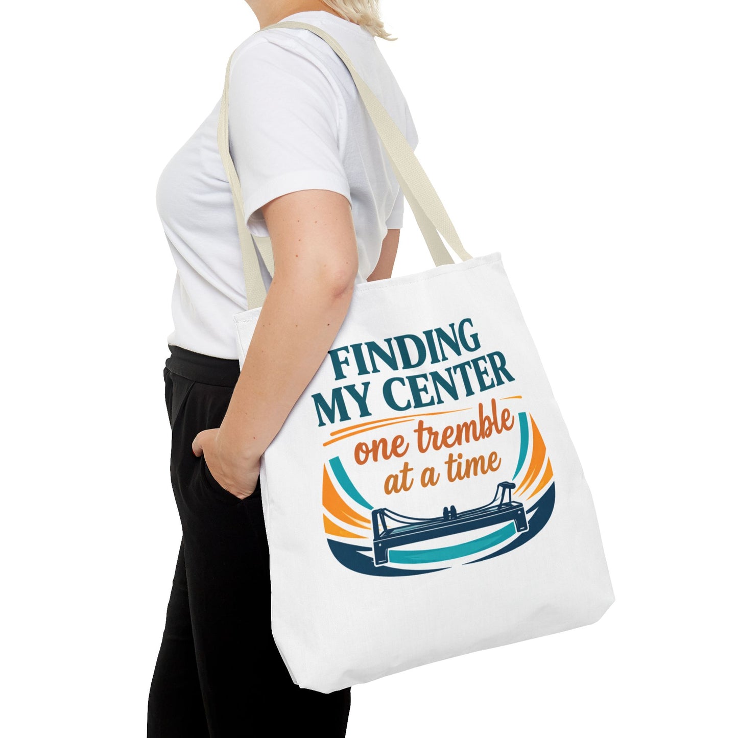 Finding My Center Pilates Tote Bag — “Finding My Center One Tremble at a Time”