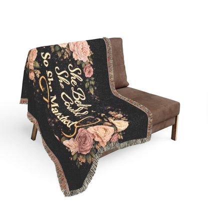 Woven Blanket: "She Believed She Could So She Matched" Floral Stethoscope Throw