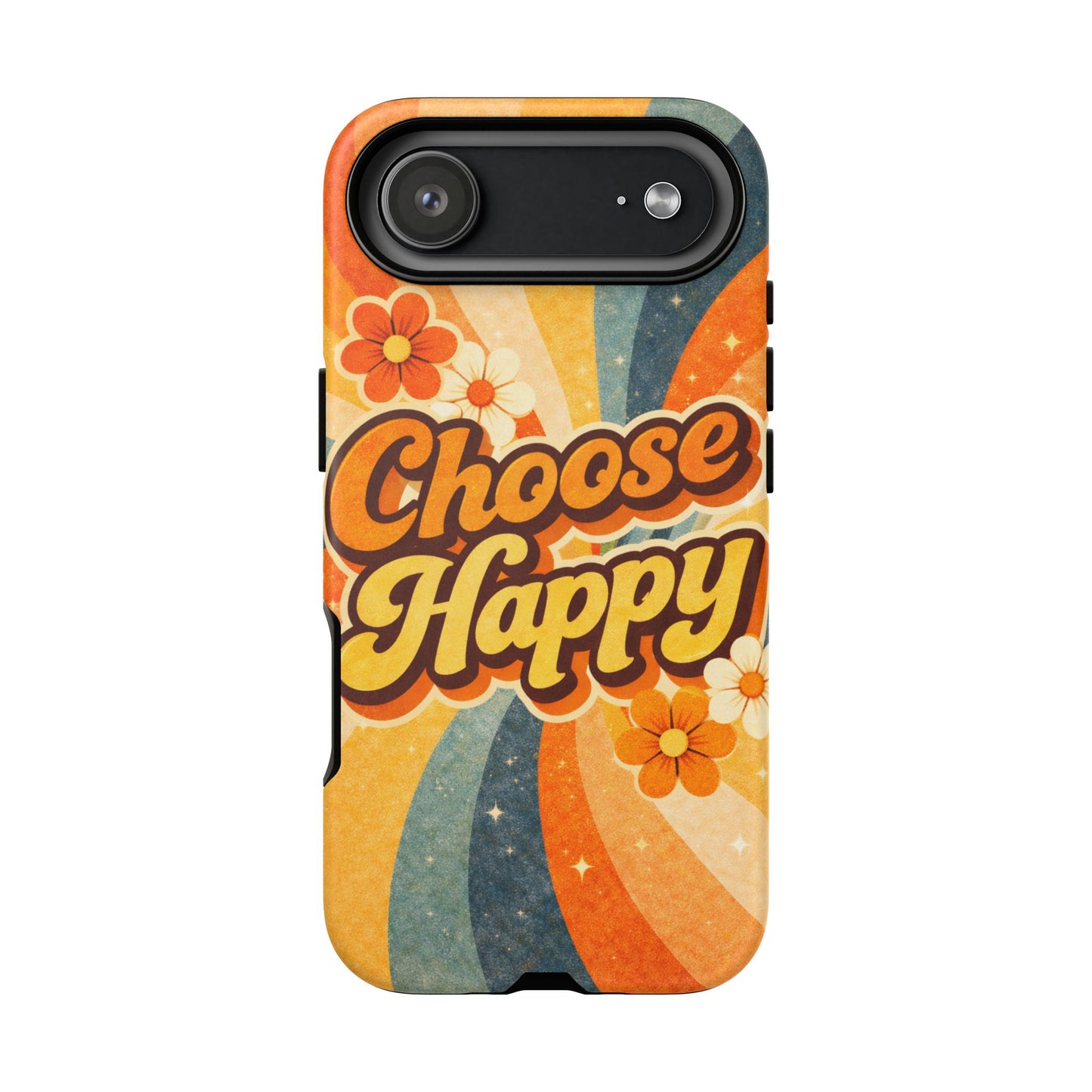 Retro 'Choose Happy' Phone Case — 70s Vibe Floral Protection