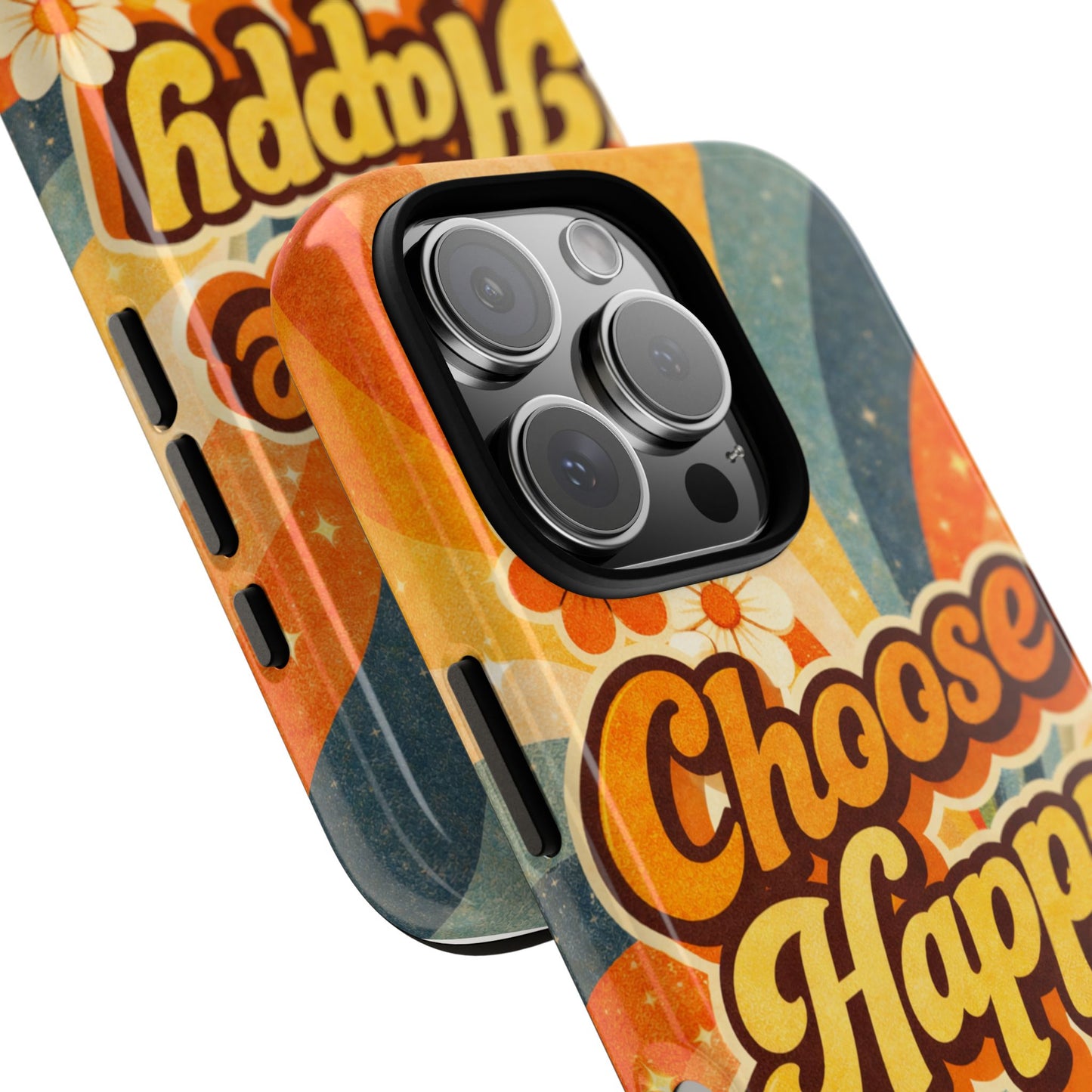 Retro 'Choose Happy' Phone Case — 70s Vibe Floral Protection