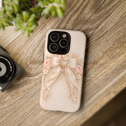 Vintage Pearl Bow Phone Case — Romantic Floral iPhone Cover
