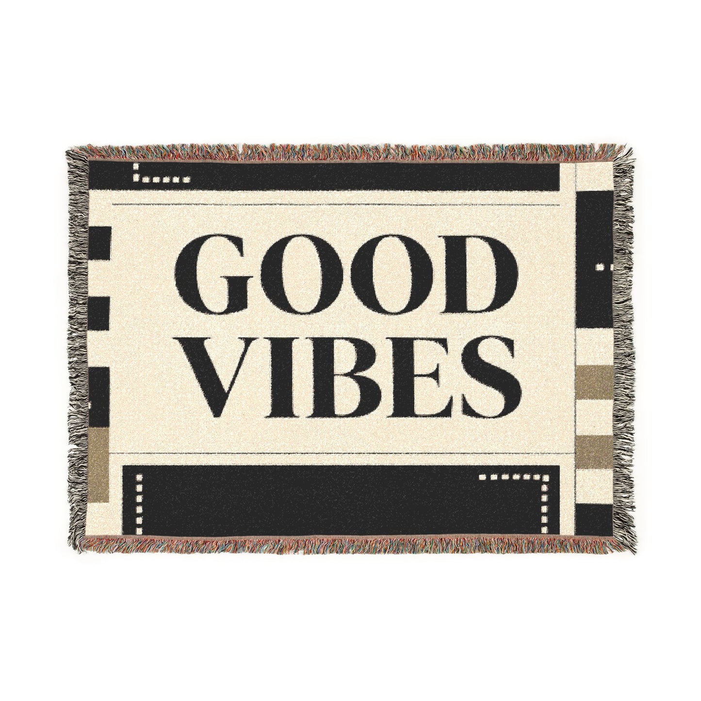 Good Vibes Woven Blanket — Cozy Retro Throw for Living Room & Dorm