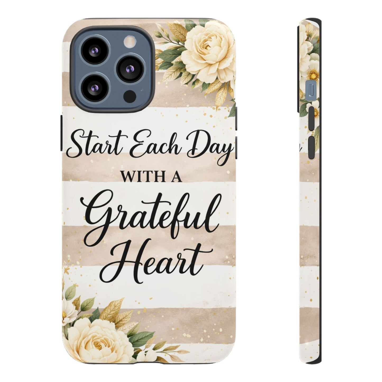 Grateful Heart Tough Case — Floral Striped Protective Phone Case