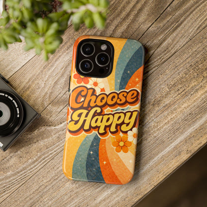 Retro 'Choose Happy' Phone Case — 70s Vibe Floral Protection