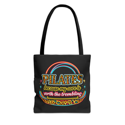 Pilates because my core is worth the trembling" Leopard Retro Design Pilates Tote Bag