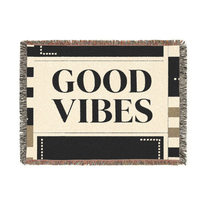 Good Vibes Woven Blanket — Cozy Retro Throw for Living Room & Dorm