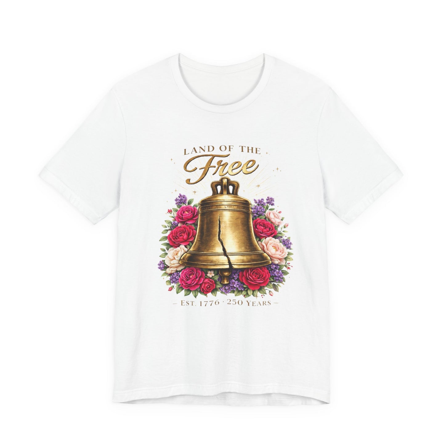 Liberty Bell Floral Tee — "Land of the Free" Patriotic T-Shirt