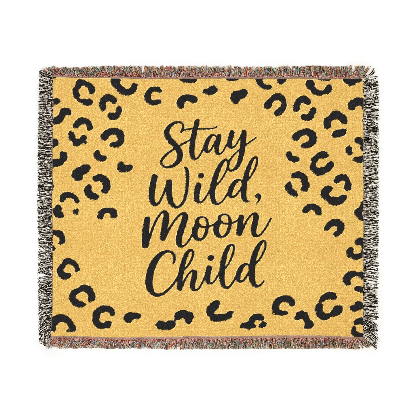 Stay Wild Moon Child Woven Blanket — Leopard Print Boho Throw